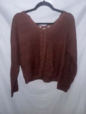 FCT with Love Sweater Size Large Brown Lace-Up Back